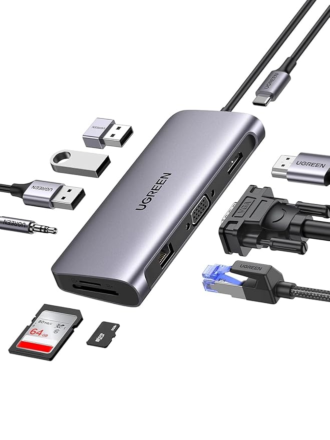 Adapter Hub UGREEN, USB-C to 2x USB 3.0, HDMI 4K30Hz, RJ45, SD/TF (CM512 90568)