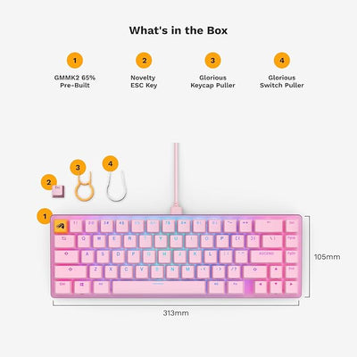 Glorious GMMK2 65% Pre-Built ANSI USA Wired RGB Mechanical Gaming Keyboard - Pink
