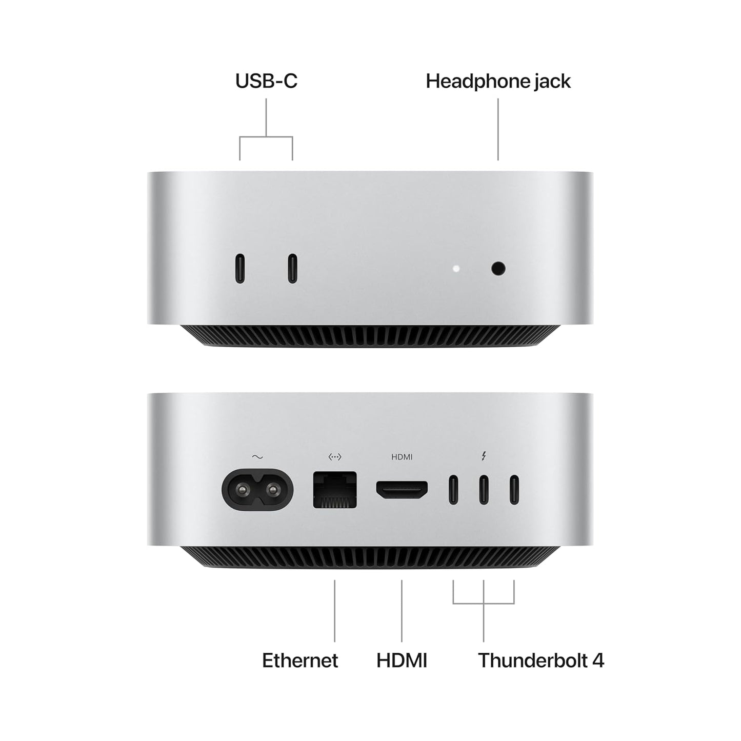 أبل ماك ميني - معالج M4 برو / معالج مركزي 12 نواة / معالج رسومات 16 نواة / ذاكرة وصول عشوائي 24 جيجابايت / قرص صلب SSD سعة 1 تيرابايت / فضي / ضمان لمدة عام