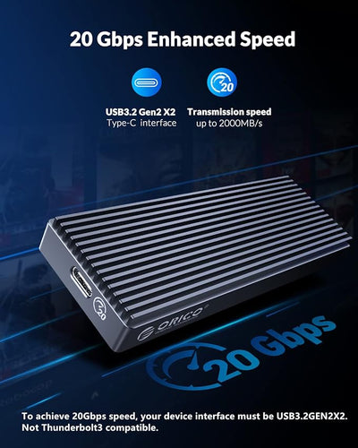 ORICO USB3.2 20Gbps M.2 NVMe SSD Enclosure - Grey