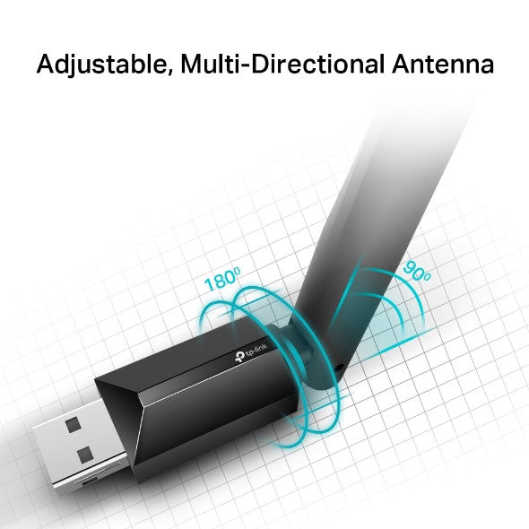 محول TP-Link (Archer T2U Plus) AC600 اللاسلكي ثنائي النطاق عالي الكسب بمنفذ USB - 5 جيجاهرتز (433 ميجابت في الثانية) / USB