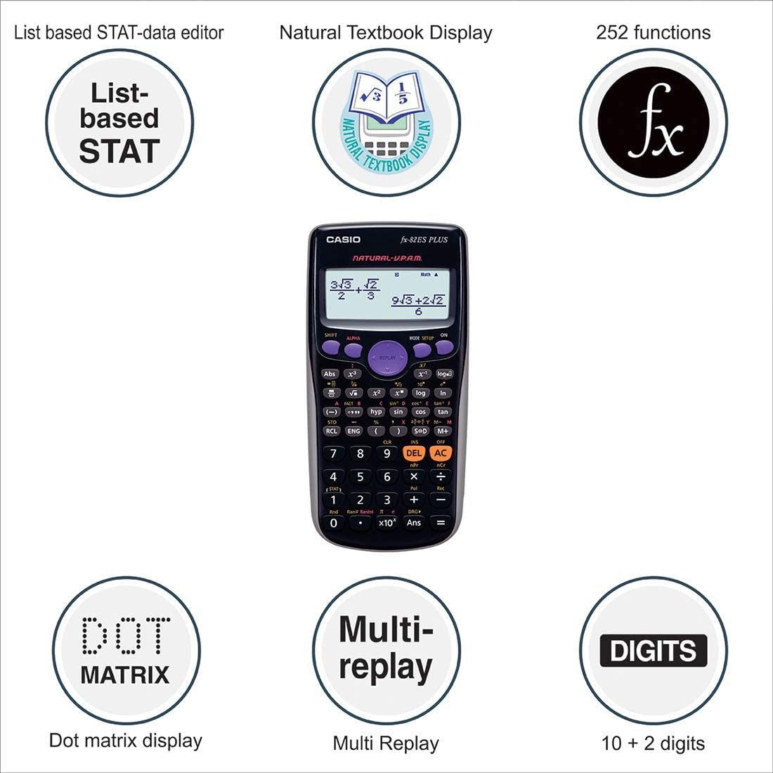 Casio Fx82Es Plus Black Display Scientific Calculator With 252 Functions