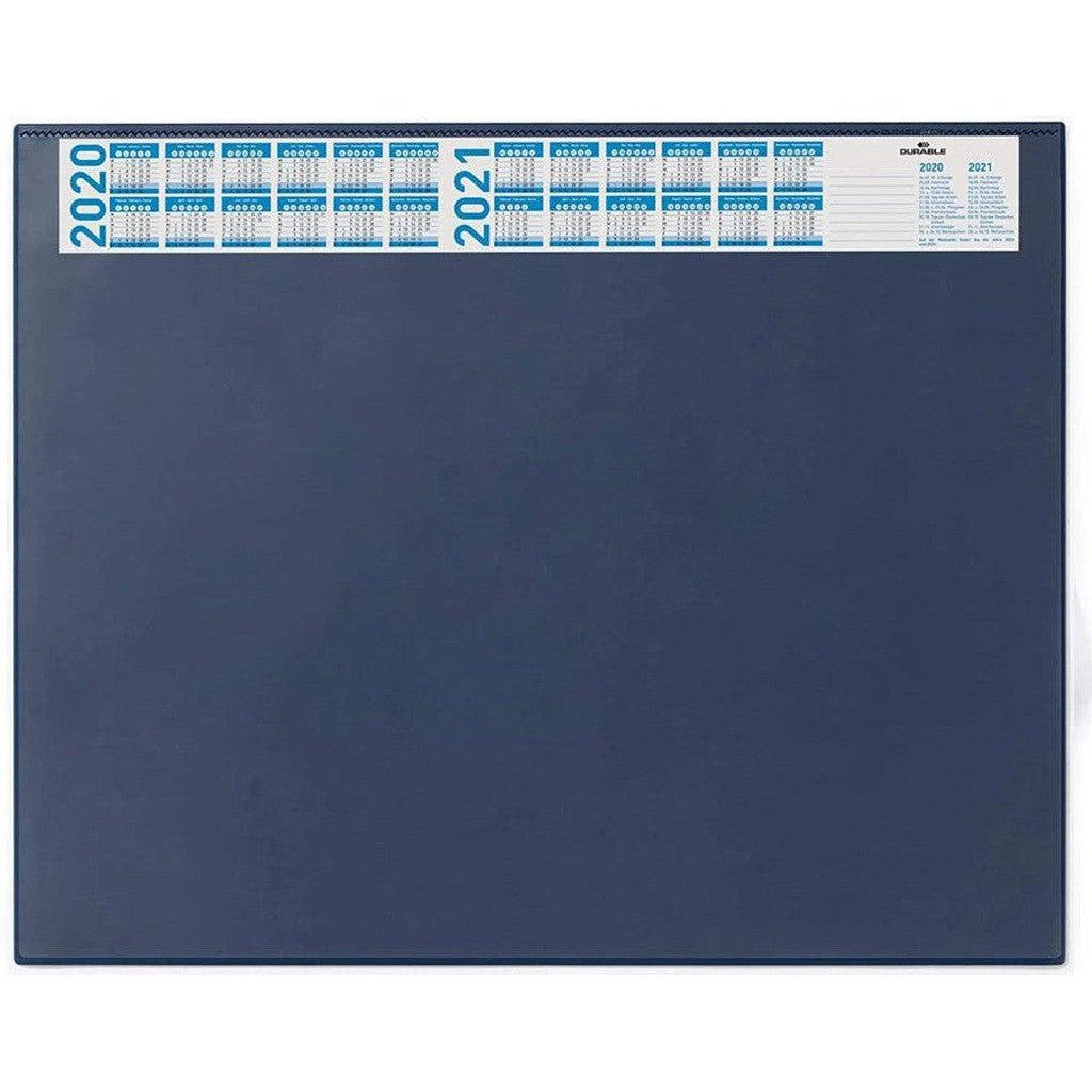 Durable 7204 07 Desk Mat With Transparent Overlay And Calendar 650 X 520 Mm Dark Blue