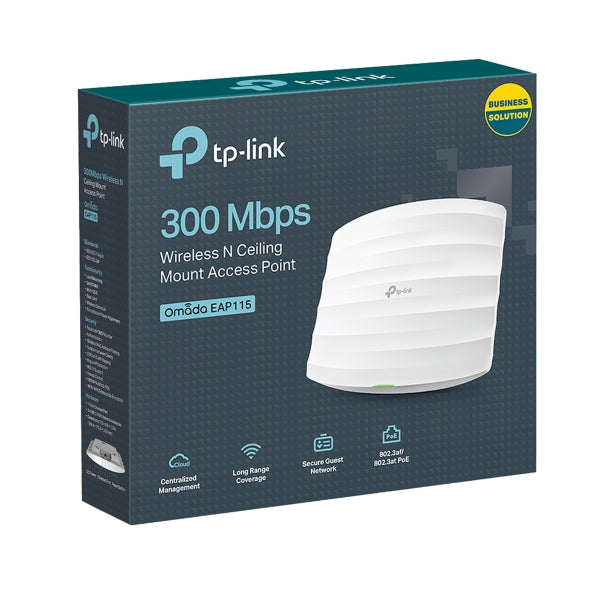 نقطة وصول لاسلكية TP-Link EAP115 (N300) مثبتة على السقف - 2.4 جيجاهرتز (300 ميجابت في الثانية) / شبكة محلية