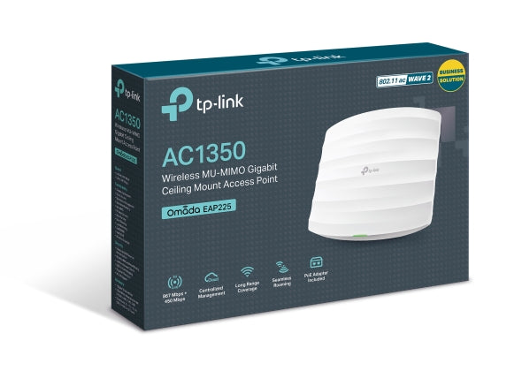 نقطة وصول لاسلكية TP-Link EAP225 (AC1350) بتقنية MU-MIMO مثبتة في السقف - 5 جيجاهرتز (867 ميجابت في الثانية) / شبكة محلية جيجابت