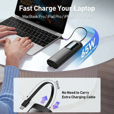 iWalk Tanker 65W Powerbank 20000mAh PD With Build In Cables - Black - Tashqila