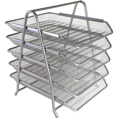 Letter Tray Metal 5 Tier Silver/Black
