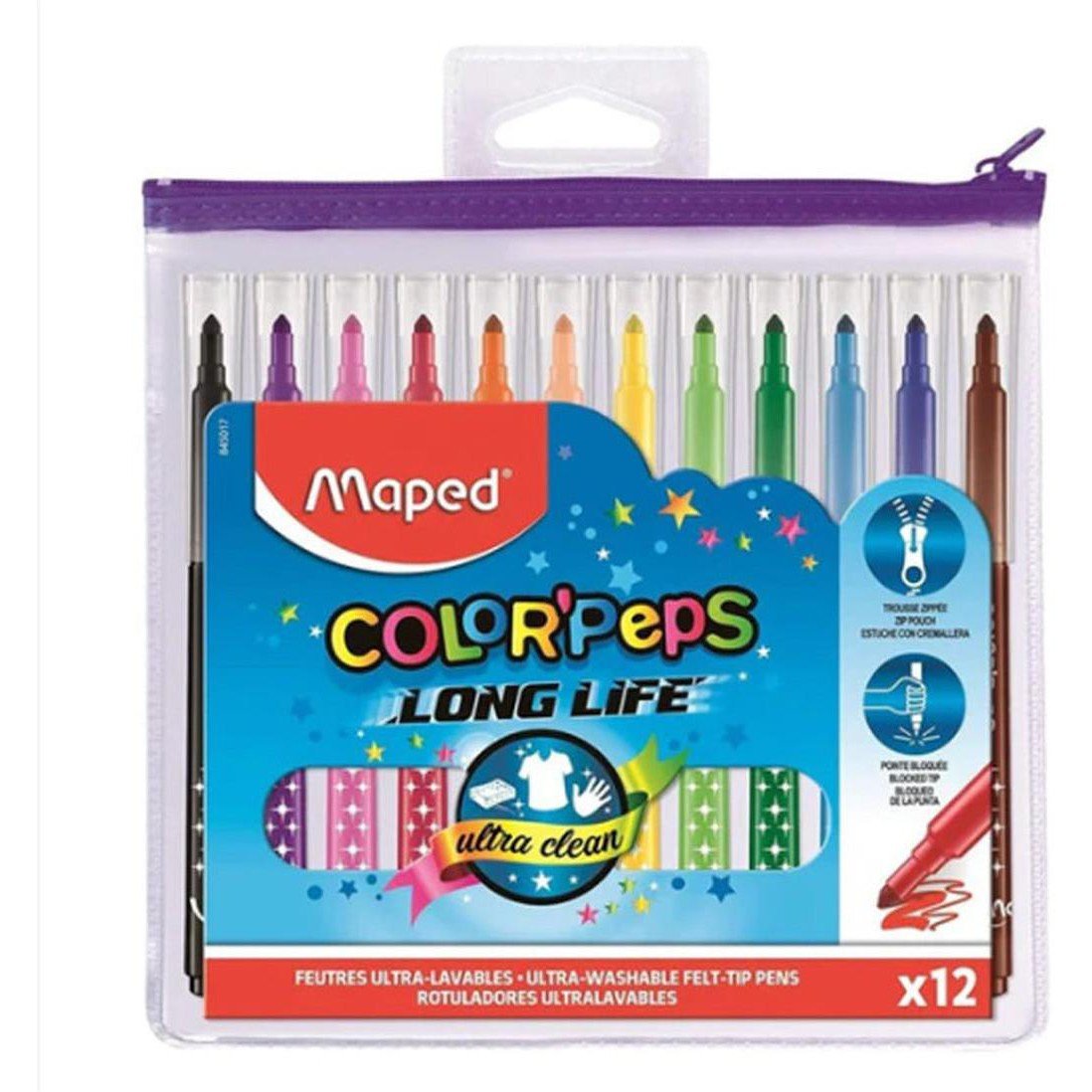 Maped Color Peps Long Life Ultra Washable Felt Tip Pens 12 Colors