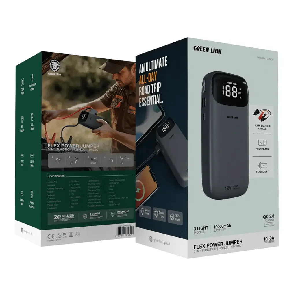 Green Lion Flex Power Jumper Power Bank 10000mAh Car Starter - Saif Al Najmi KwCar Jump StarterGreen LionSaif Al Najmi KwGreen Lion Flex Power Jumper Power Bank 10000mAh Car Starter