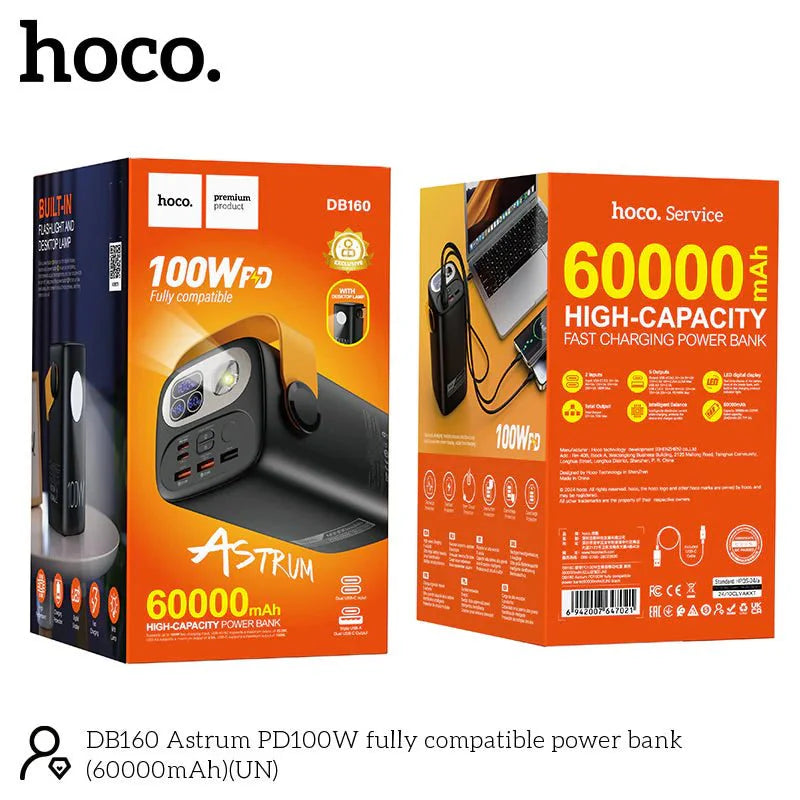 HOCO DB160 Astrum 60000mAh Power Bank PD100W Black - Saif Al Najmi KwPower BanksHocoSaif Al Najmi KwHOCO DB160 Astrum 60000mAh Power Bank PD100W Black