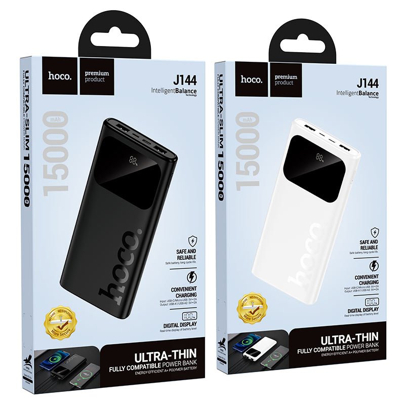 Hoco J144 15000mAh Ultra - Thin Dual USB Power Bank with Digital Display - Saif Al Najmi KwPower BanksHocoSaif Al Najmi KwHoco J144 15000mAh Ultra - Thin Dual USB Power Bank with Digital Display