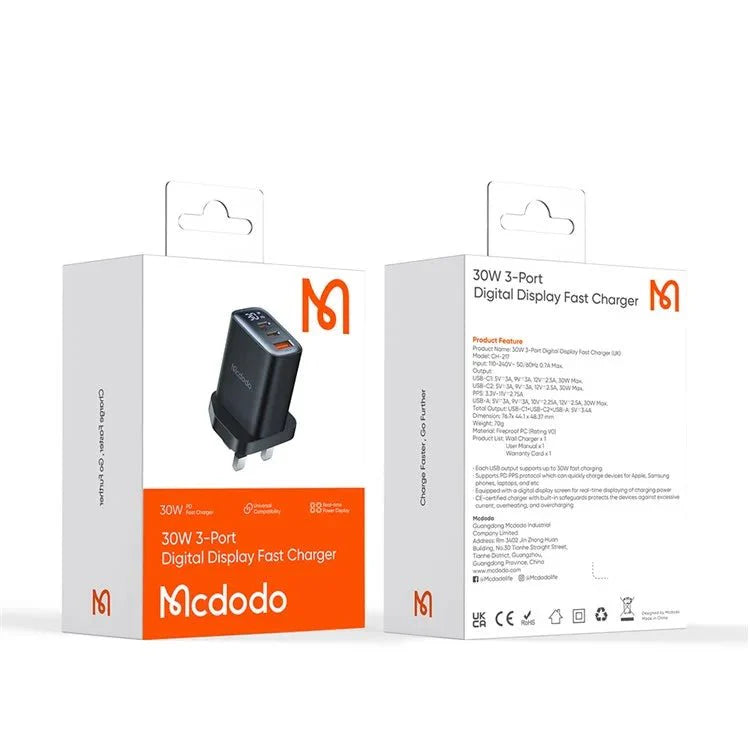 Mcdodo CH - 2170 30W 3 - Port Digital Display Fast Charger - Saif Al Najmi KwAdapterMcdodoSaif Al Najmi KwMcdodo CH - 2170 30W 3 - Port Digital Display Fast Charger - Saif Al Najmi Kw