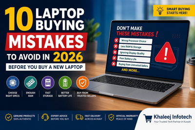 10 Laptop Buying Mistakes to Avoid in 2026. Learn expert tips and choose the right laptop at Khaleej Infotech Kuwait.
