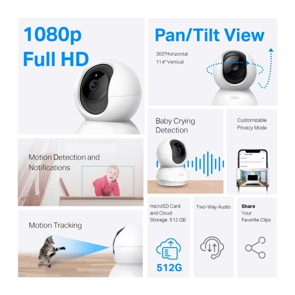 TP-Link TAPO C200C Pan/Tilt Home Security Wi-Fi Camera - 1080P FHD