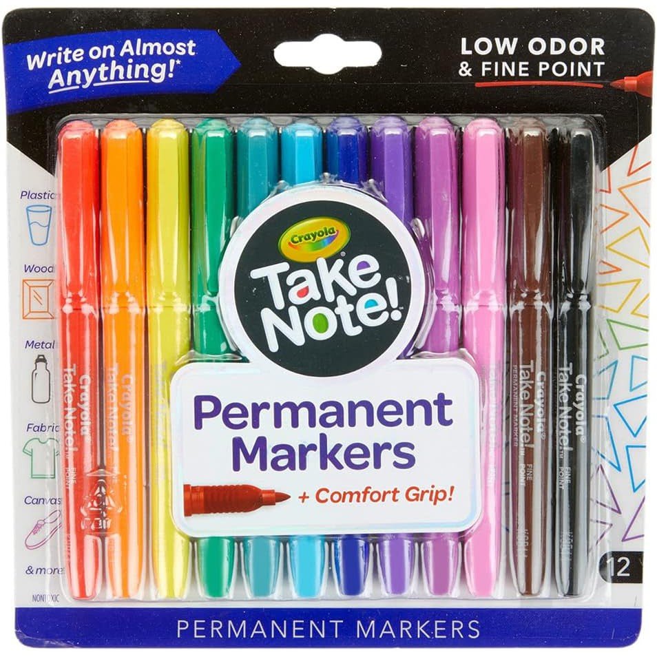 12 CT TAKE NOTE PERMANENT MARKERS - WRITE ON ALMOST ANYTHING