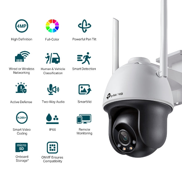 TP-Link (VIGI C540-W) VIGI 4MP Outdoor Full-Color Wi-Fi Pan Tilt Network Camera - 2560 X 1440 / LAN