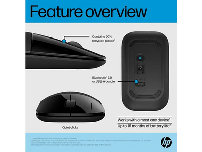 HP Z3700 Dual Wireless Mouse - Up to 1600 dpi / USB Type-A Dongle or Bluetooth / Black Color