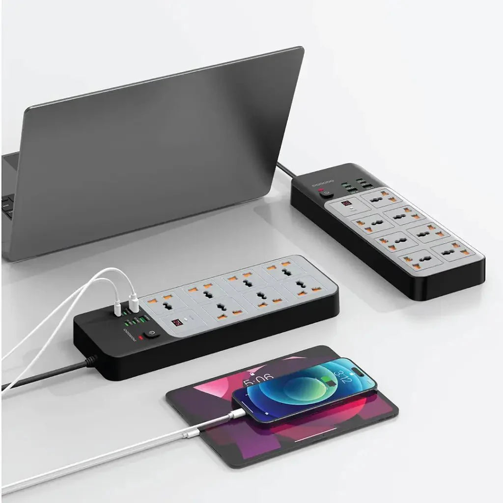 3000W Power Strip Porodo 7AC Universal 6 USB (4C+2A) Fast Charging - Gray - Saif Al Najmi KwExtension Power SocketPorodoSaif Al Najmi Kw3000W Power Strip Porodo 7AC Universal 6 USB (4C+2A) Fast Charging - Gray