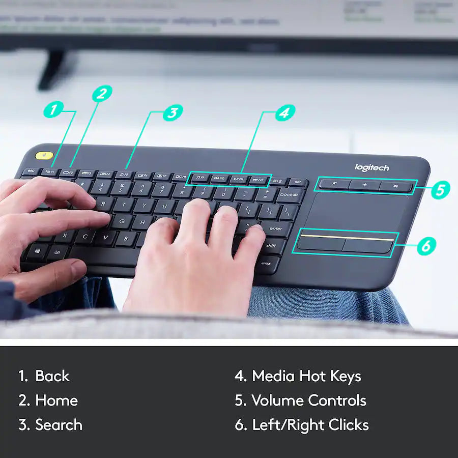 Logitech K400 Plus Wireless Touch Keyboard - 2.40GHz / Up to 10m / Wi-Fi / Black - Keyboard