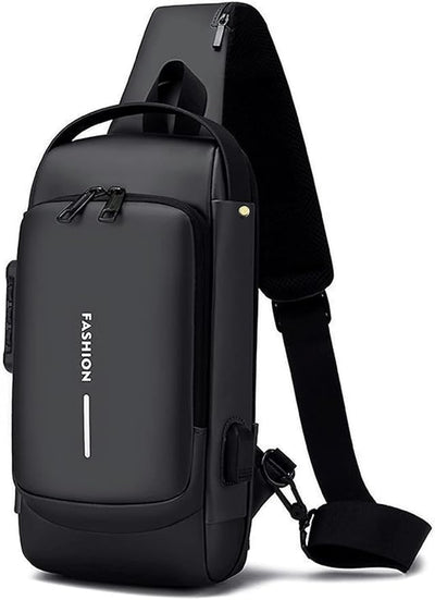 Porodo Lifestyle Cross Body Sling Bag With Fingerprint Lock - Black/Blue