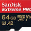SanDisk Extreme PRO microSDXC UHS-I CARD with Adapter - 64GB / Up to 200 MB/s