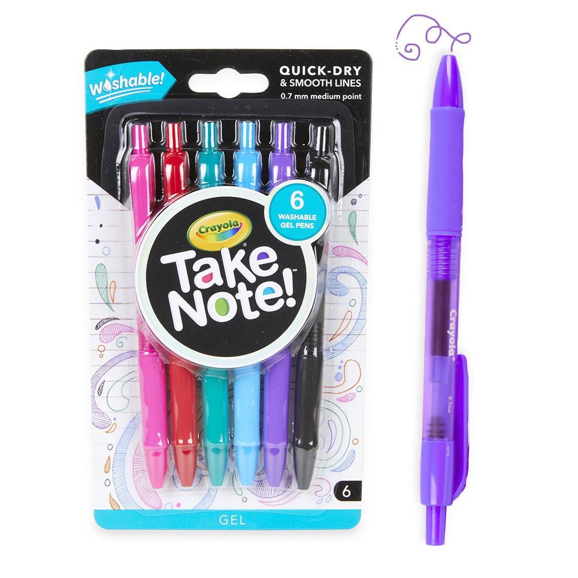 6 CT TAKE NOTE WASHABLE GEL PENS