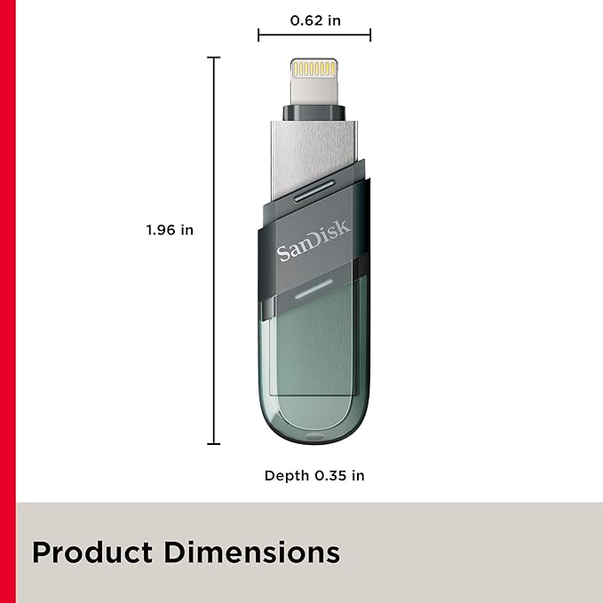 SanDisk iXpand Flash Drive Flip - 128GB / USB 3.1 Gen 1 / Lightning / Black and Silver