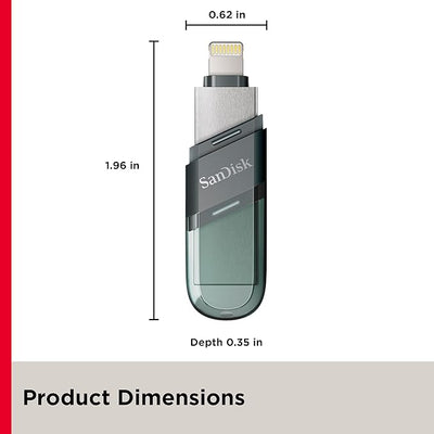 SanDisk iXpand Flash Drive Flip - 128GB / USB 3.1 Gen 1 / Lightning / Black and Silver