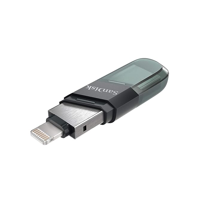SanDisk iXpand Flash Drive Flip - 64GB / USB 3.1 Gen 1 / Lightning / Black and Silver