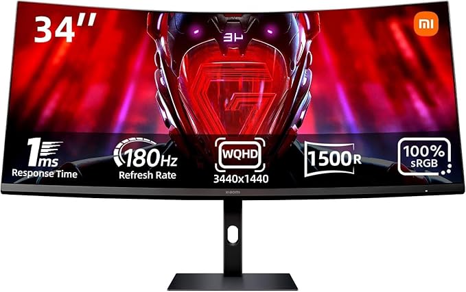 Xiaomi Curved Gaming Monitor G34WQi - 34" WQHD / 180Hz / 1ms / HDMI 2.0 / Display Port - Black