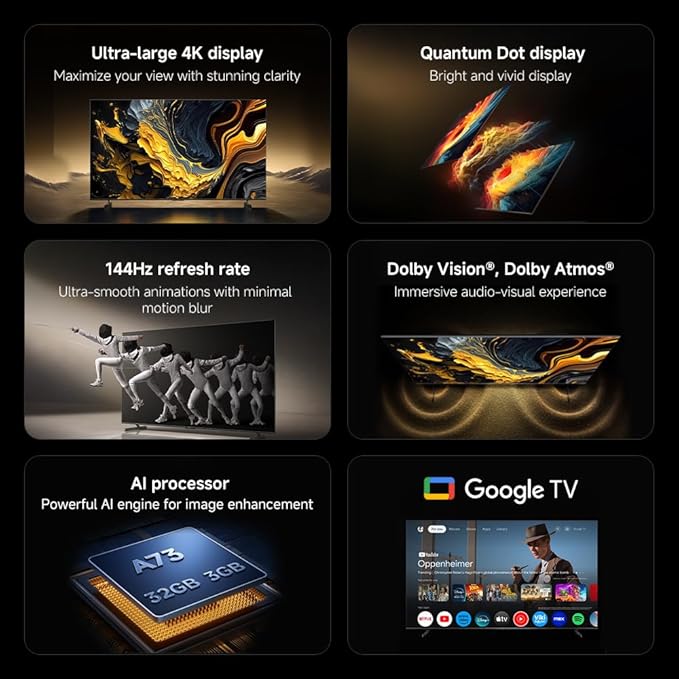 Xiaomi TV Max 85 - 85" 4K QLED / 144Hz / HDMI 2.1 / USB 2.0 / 3.0 / Bluetooth / Wi-Fi / LAN - Dark Gray