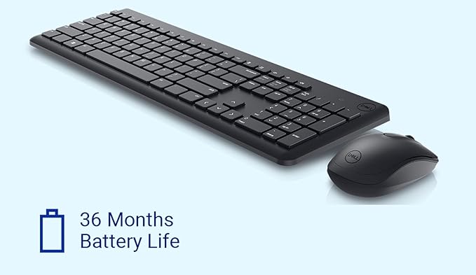 لوحة مفاتيح وماوس لاسلكيان من ديل KM3322W - 2.40 جيجاهرتز / بصري / 1000 نقطة في البوصة / لاسلكي / أسود / مفاتيح عربية/إنجليزية - طقم لوحة مفاتيح وماوس