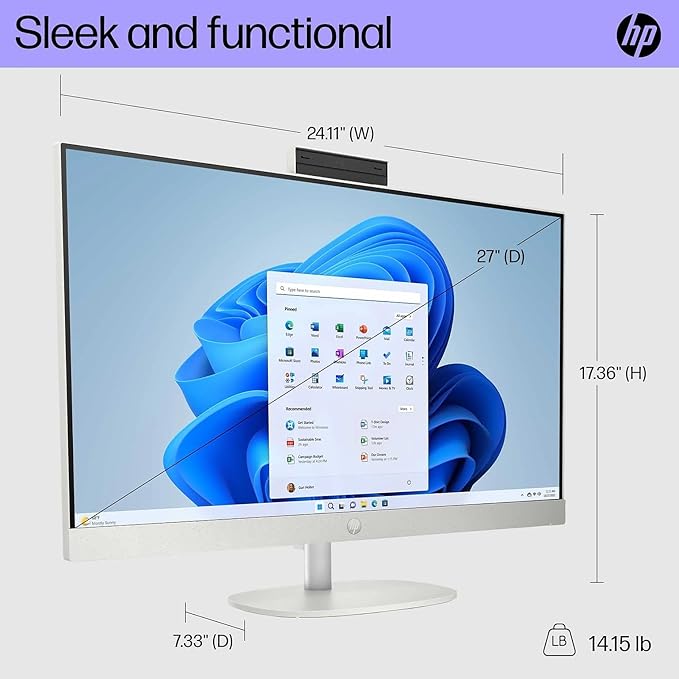 HP 27-CR1004NE AIO PC - Ultra 7 155U / 16GB / 512GB (NVME M.2 SSD) / 27" FHD Multi-Touch / Win 11 Pro / Shell white / 1YW - Desktop