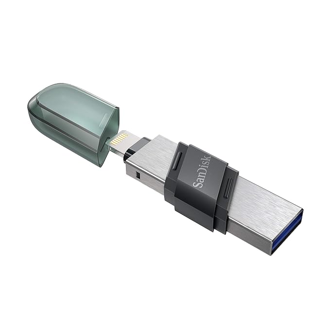 SanDisk iXpand Flash Drive Flip - 64GB / USB 3.1 Gen 1 / Lightning / Black and Silver