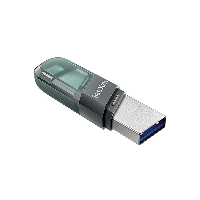 SanDisk iXpand Flash Drive Flip - 64GB / USB 3.1 Gen 1 / Lightning / Black and Silver