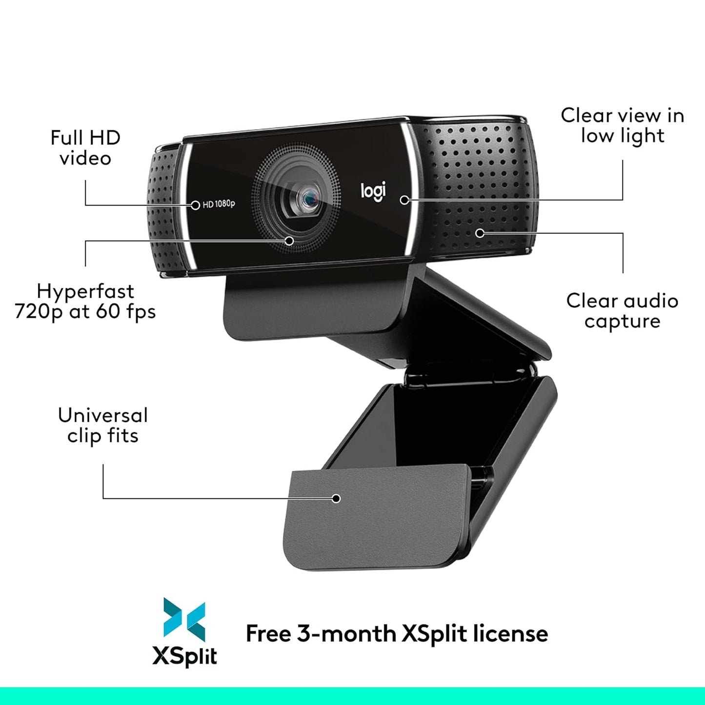 Logitech C922 HD Pro Stream Webcam - 1080p / 30fps / USB 2.0 / Black - Webcam