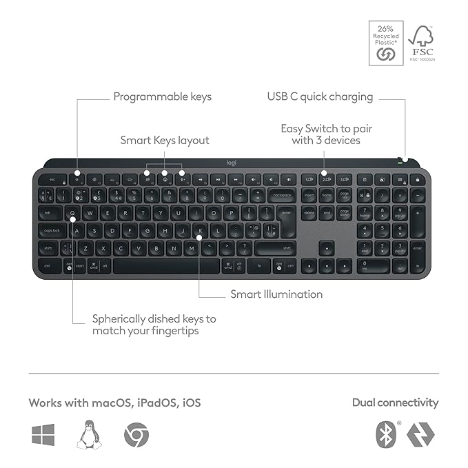 Logitech MX KEYS S Advanced Wireless Illuminated Keyboard - Graphite - Arb