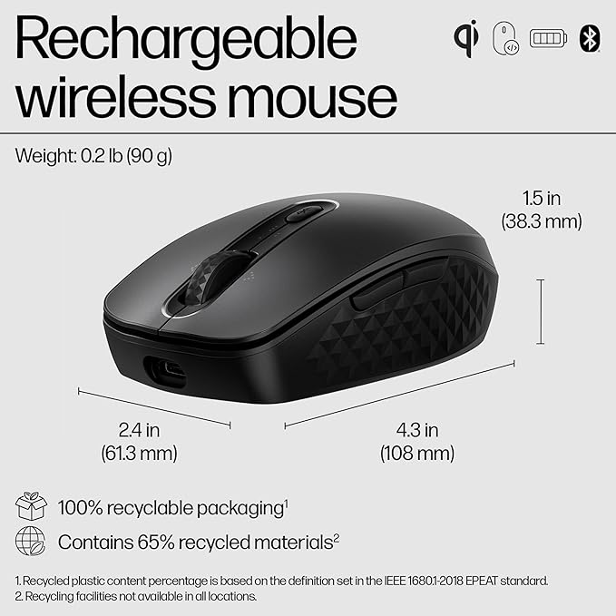 HP 690 Rechargeable Wireless Mouse - Up to 4000 dpi / 7 Buttons (6 Programmable) / Black Color