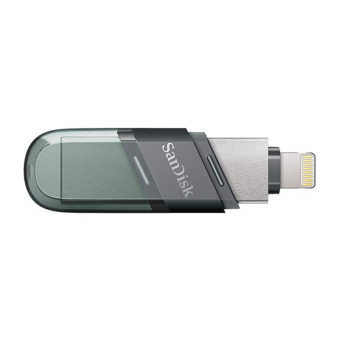SanDisk iXpand Flash Drive Flip - 64GB / USB 3.1 Gen 1 / Lightning / Black and Silver