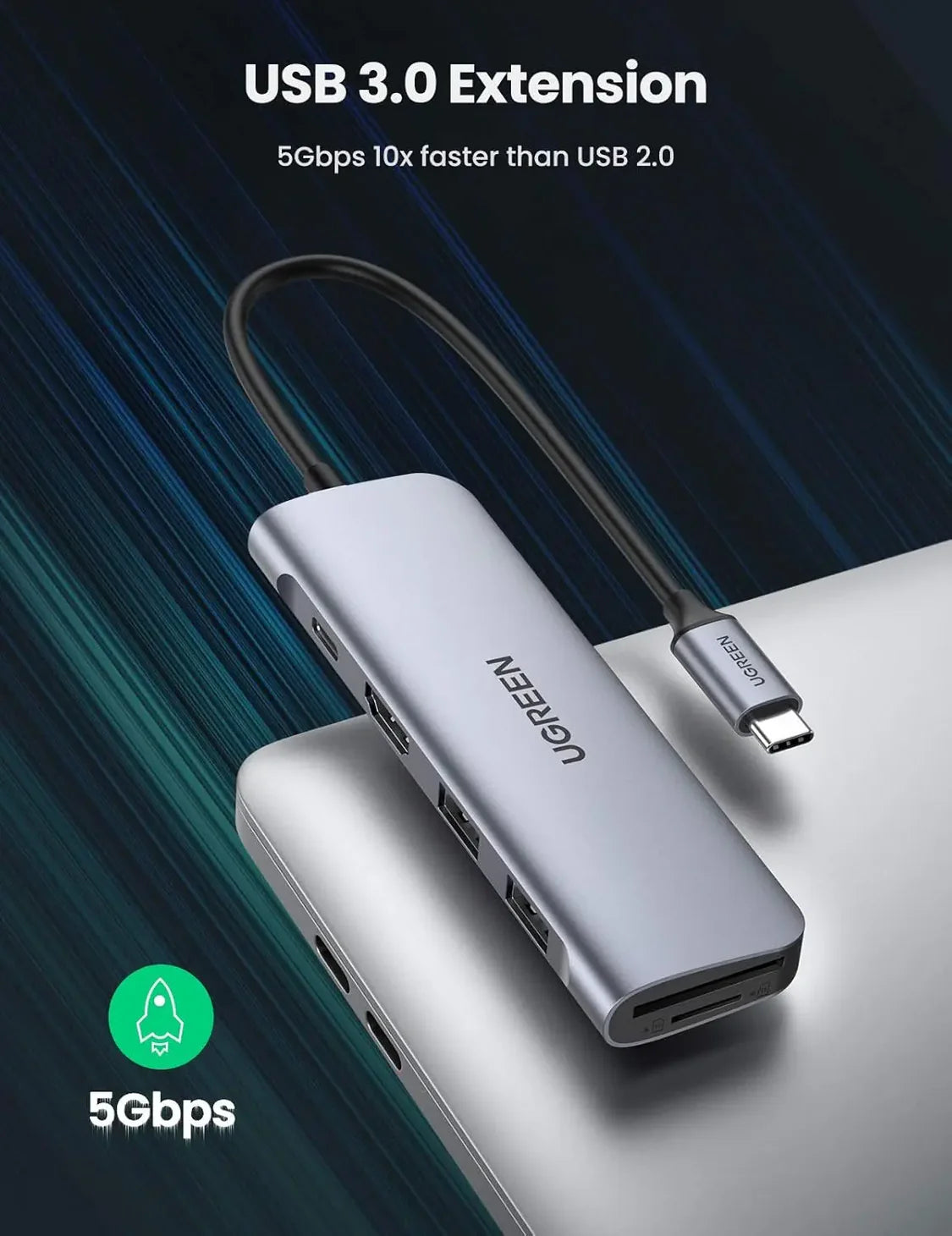 UGREEN USB-C to 2*USB3.0+HDMI+SD+TF Card Reader Docking Station