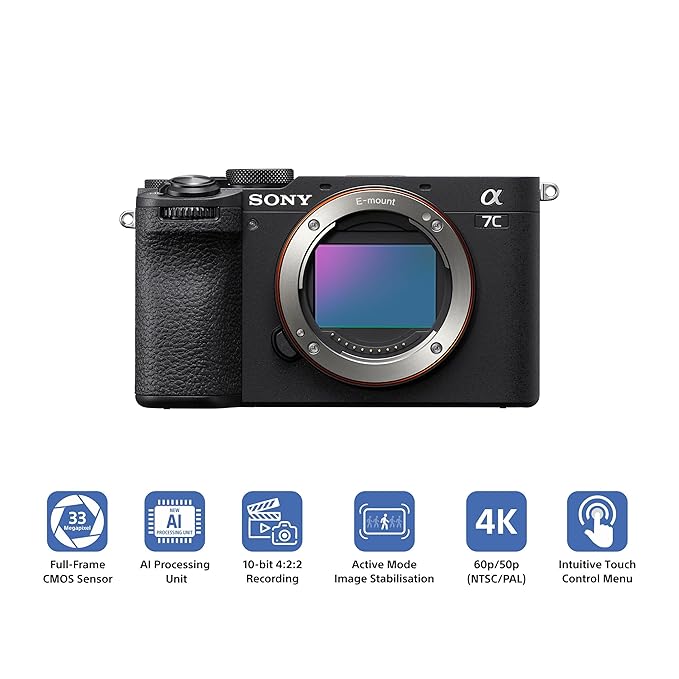 Sony ILCE-7CM2 MIRRORLESS CAMERA BODY - 34.1 MP / 2.95" LCD / HDMI / Wi-Fi / Bluetooth / USB - Black