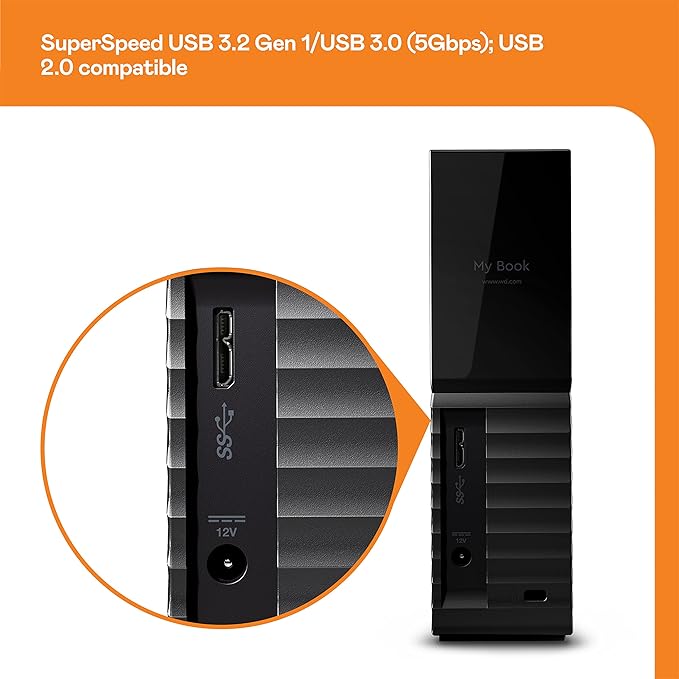 WD My Book - 4TB / Up to 5.0 Gbps / 3.5-inch / USB 3.2 Gen 1 / Black / External Hard Drive