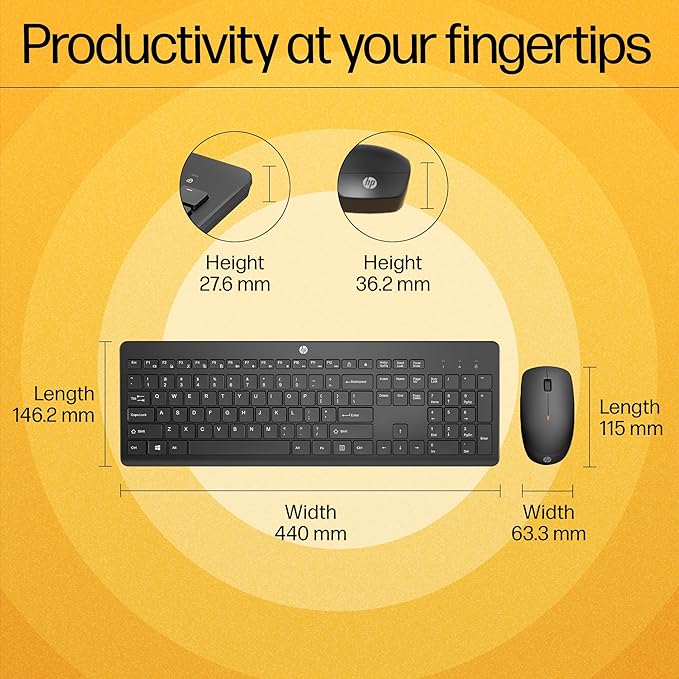 HP 230 Wireless Keyboard and Mouse - Arabic/English Keys / Combo Set / Black Color