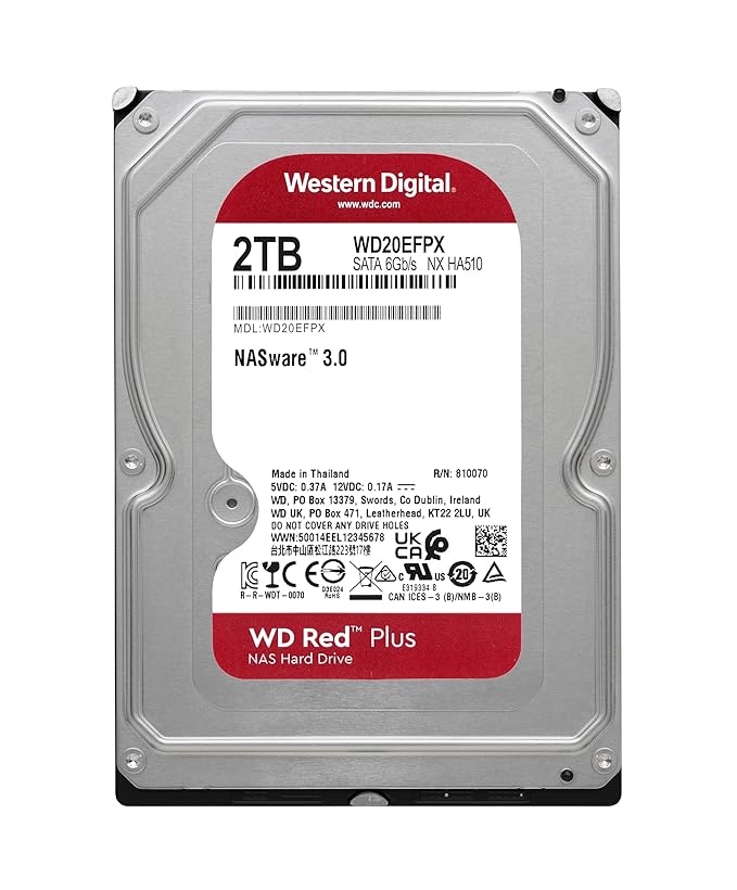 WD Red Plus NAS Hard Drive - 2TB / 3.5-inch / SATA-III / 64MB Buffer