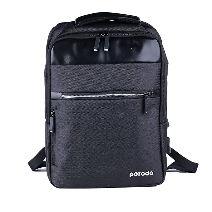 Porodo Lifestyle Water-Resistant PU Backpack - Black