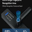 Smart door lock with fingerprint recognition feature on a black background
