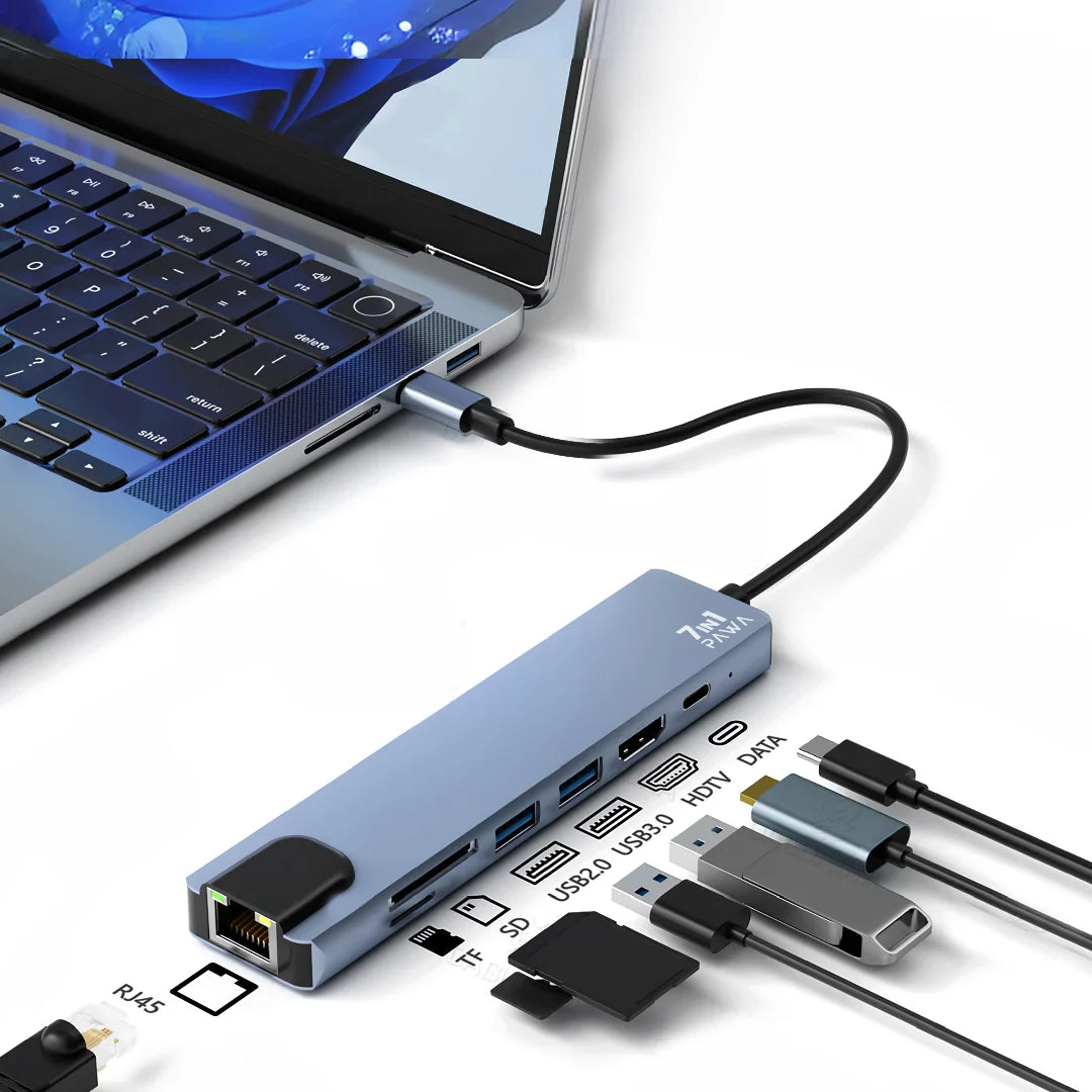 Pawa 7 in1 USB-C HUB With 4K HDMI - Grey