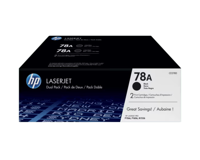 HP 78A 2-pack Black Original LaserJet Toner Cartridges - 2100 Pages / Black / Toner Cartridges