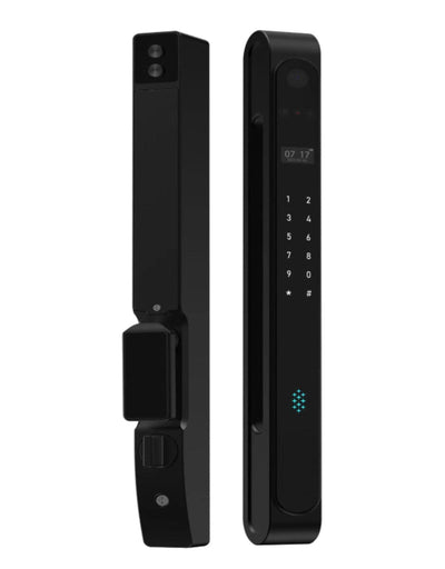 Black digital door lock on a white background