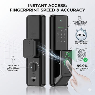ST108-VisionPro 5-in-1 Smart Lock – Biometric Fingerprint, Built-in Camera, PIN & RFID – Tuya App Compatible